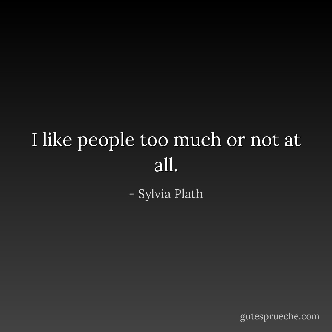 I like people too much or not at all. - Sylvia Plath