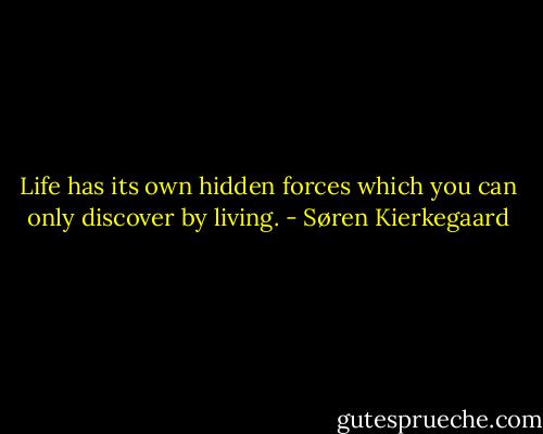 Life has its own hidden forces which you can only discover by living. - Søren Kierkegaard