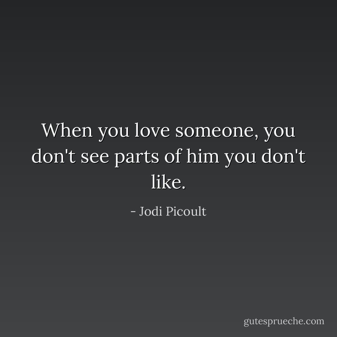 When you love someone, you don't see parts of him you don't like. - Jodi Picoult