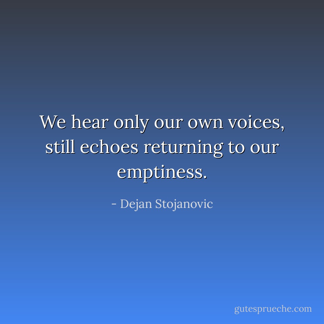 We hear only our own voices, still echoes returning to our emptiness. - Dejan Stojanovic