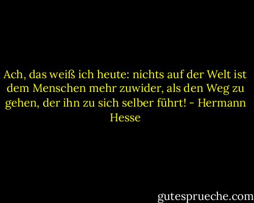 Ach, das weiß ich heute: nichts auf der Welt ist dem Menschen mehr zuwider, als den Weg zu gehen, der ihn zu sich selber führt! - Hermann Hesse