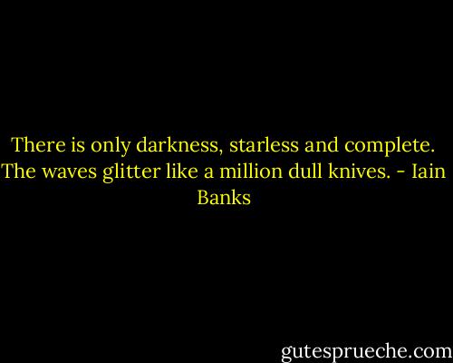 There is only darkness, starless and complete. The waves glitter like a million dull knives. - Iain Banks