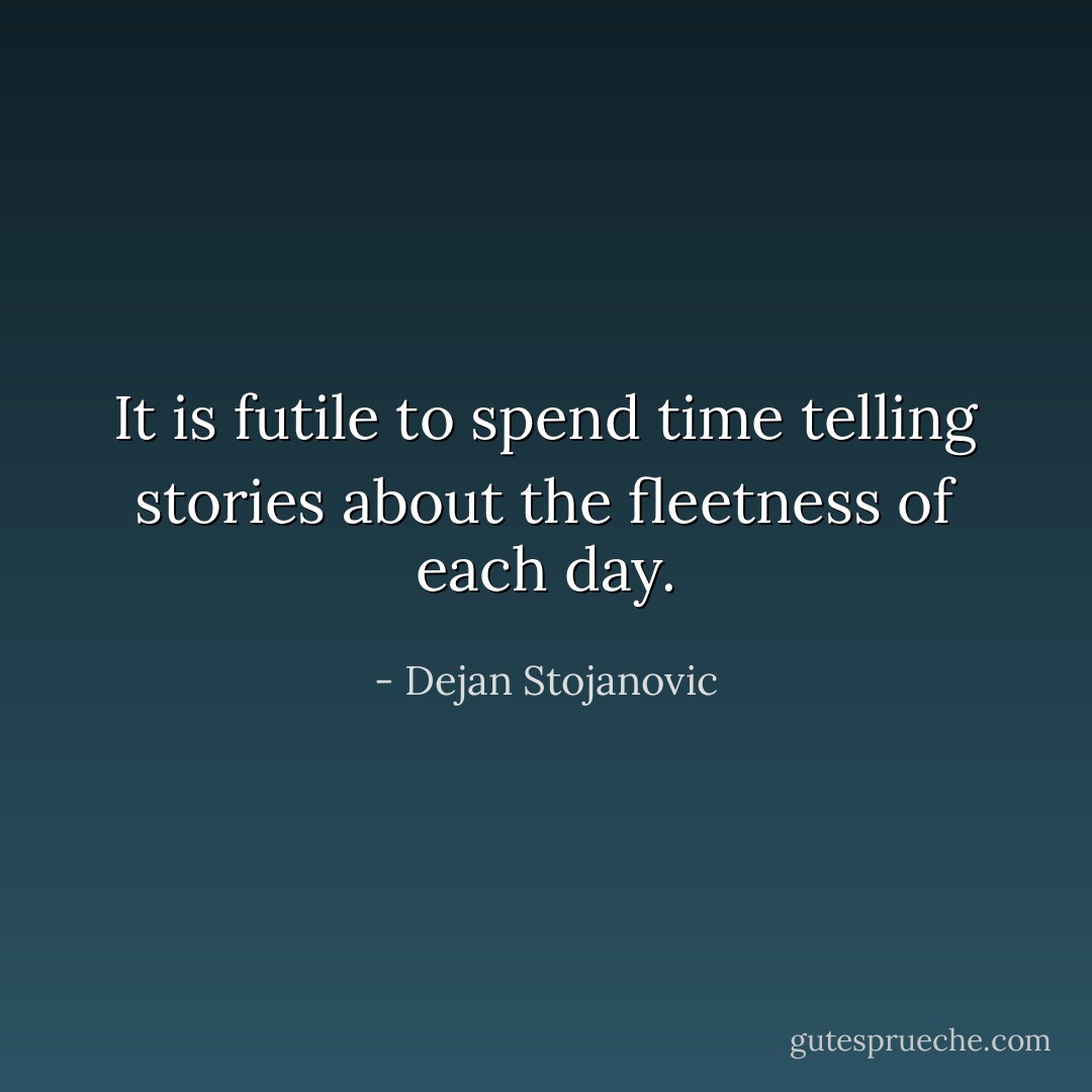 It is futile to spend time telling stories about the fleetness of each day. - Dejan Stojanovic