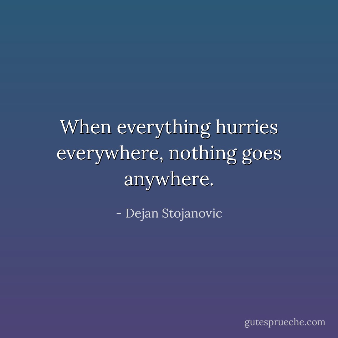 When everything hurries everywhere, nothing goes anywhere. - Dejan Stojanovic
