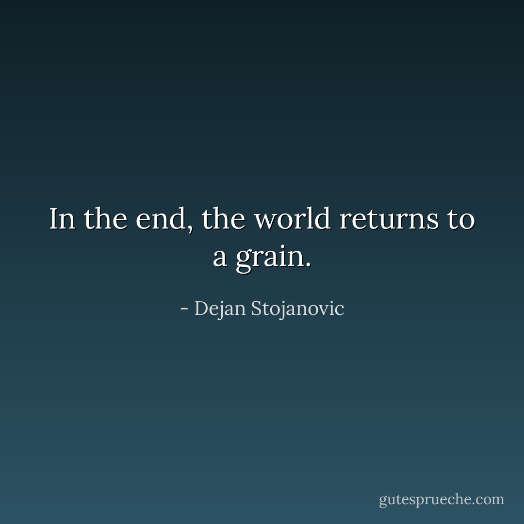 In the end, the world returns to a grain. - Dejan Stojanovic