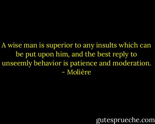A wise man is superior to any insults which can be put upon him, and the best reply to unseemly behavior is patience and moderation. - Molière