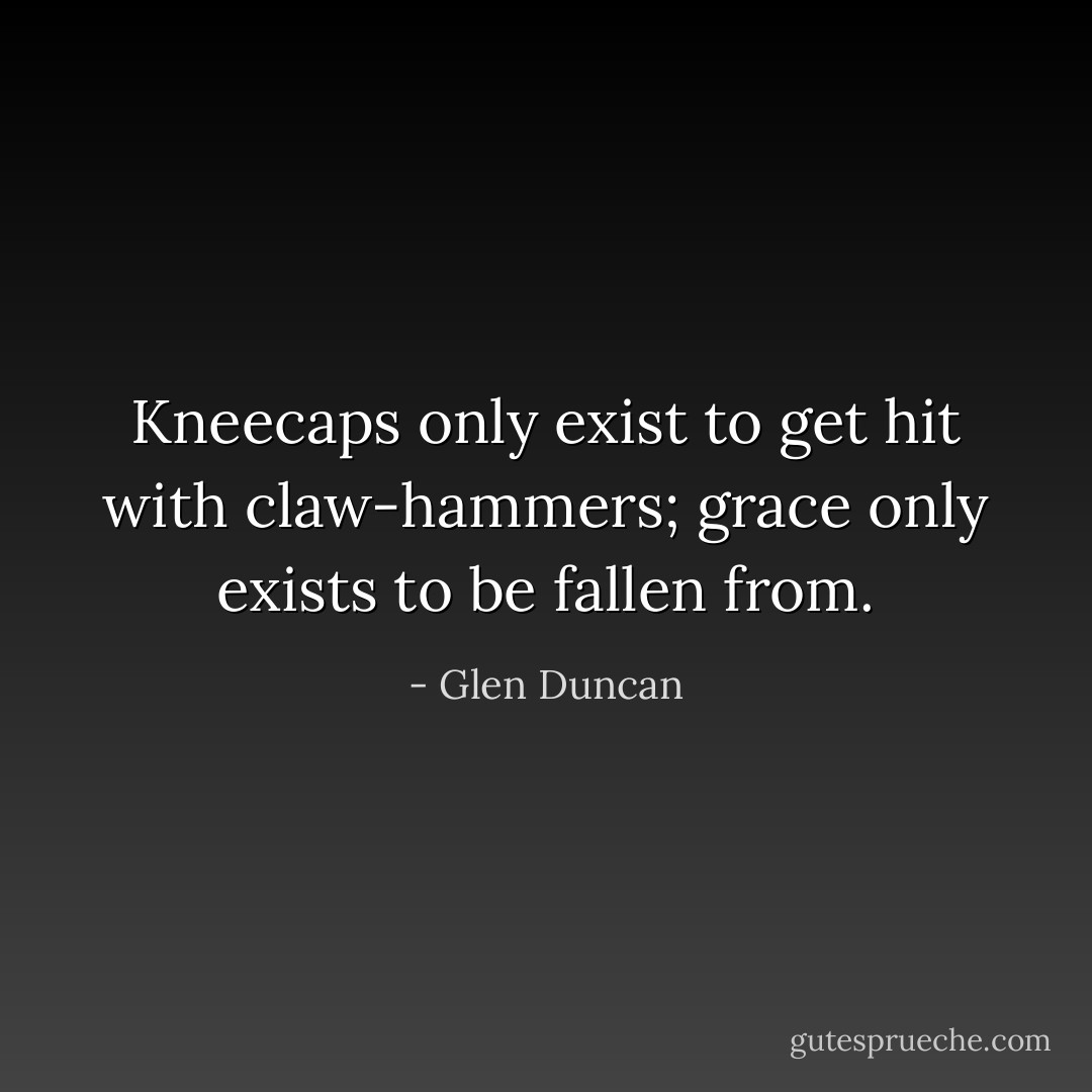 Kneecaps only exist to get hit with claw-hammers; grace only exists to be fallen from. - Glen Duncan
