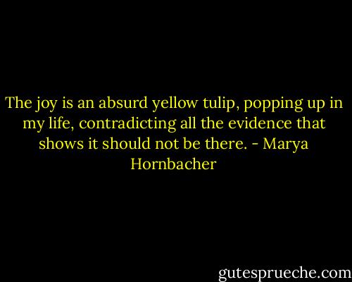 The joy is an absurd yellow tulip, popping up in my life, contradicting all the evidence that shows it should not be there. - Marya Hornbacher