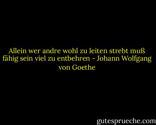 Allein wer andre wohl zu leiten strebt muß fähig sein viel zu entbehren - Johann Wolfgang von Goethe