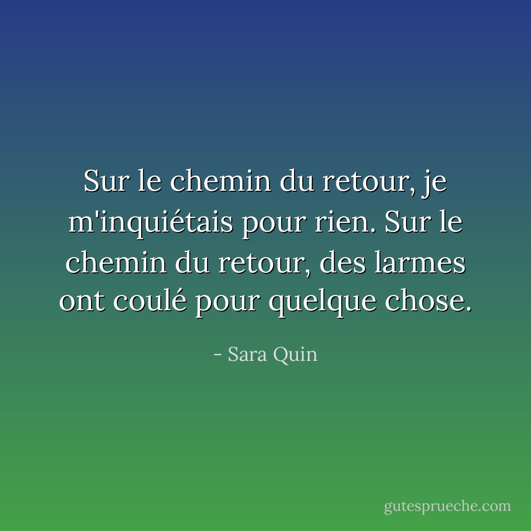 Sur le chemin du retour, je m'inquiétais pour rien. Sur le chemin du retour, des larmes ont coulé pour quelque chose. - Sara Quin