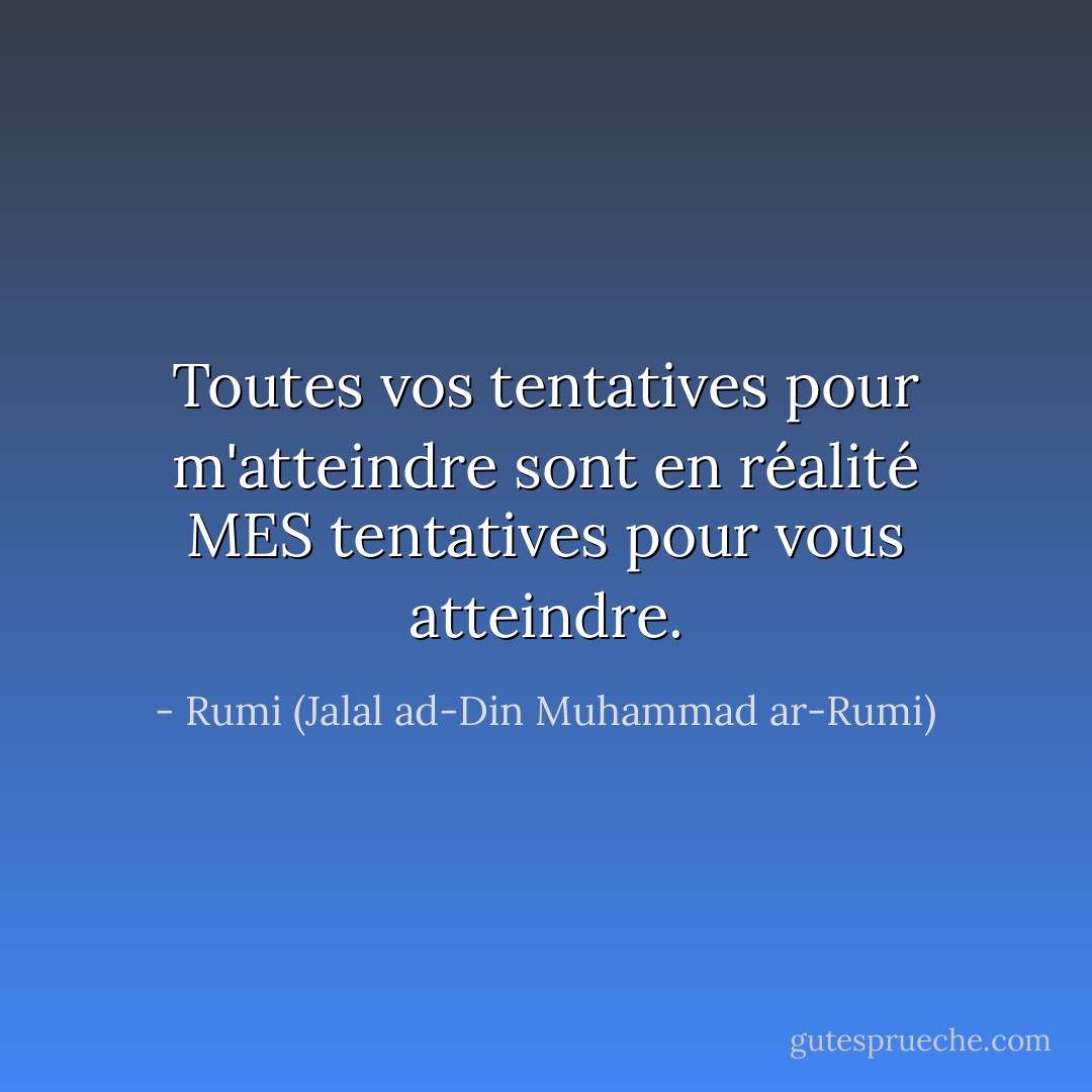 Toutes vos tentatives pour m'atteindre sont en réalité MES tentatives pour vous atteindre. - Rumi (Jalal ad-Din Muhammad ar-Rumi)