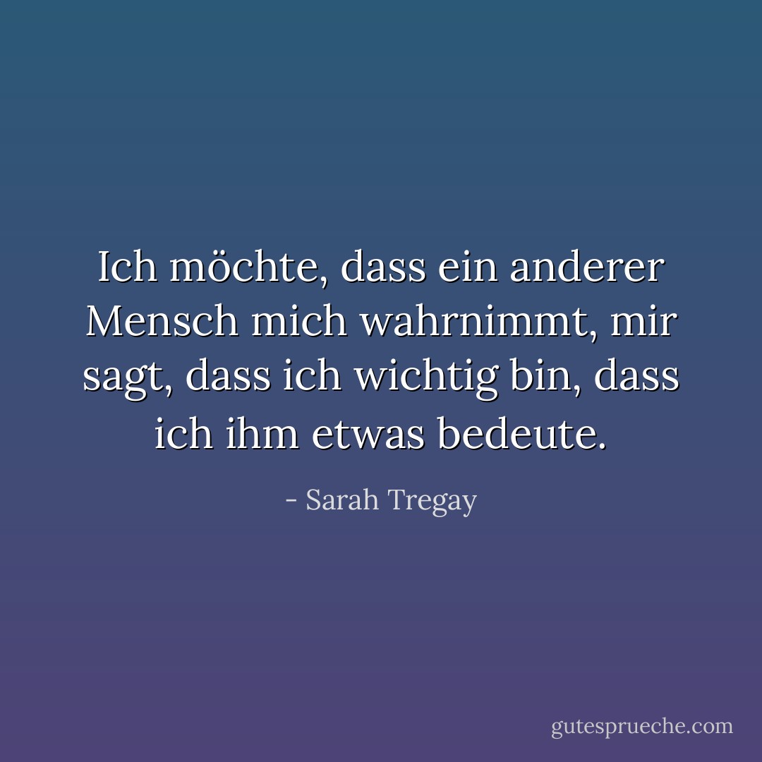 Ich möchte, dass ein anderer Mensch mich wahrnimmt, mir sagt, dass ich wichtig bin, dass ich ihm etwas bedeute. - Sarah Tregay<