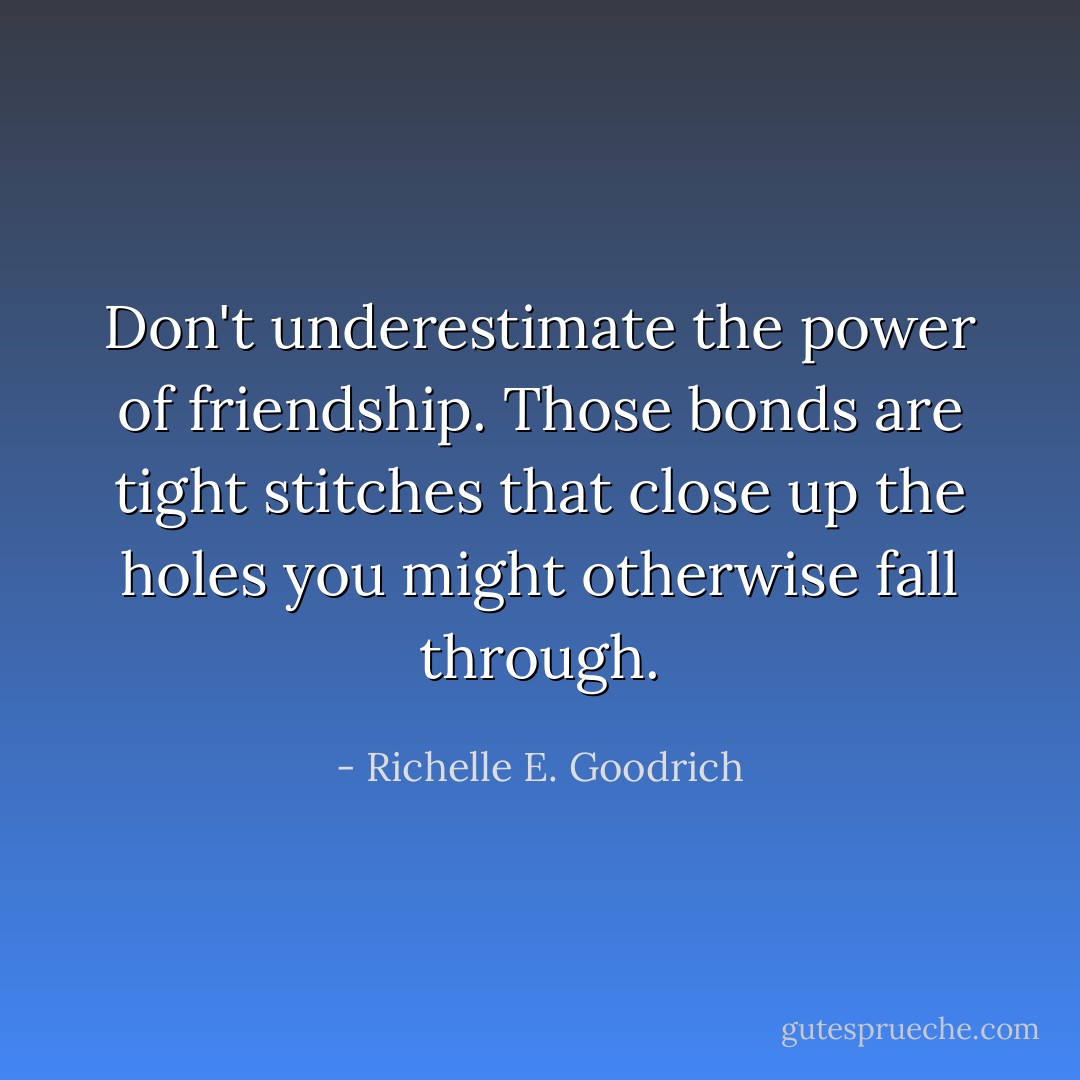 Don't underestimate the power of friendship. Those bonds are tight stitches that close up the holes you might otherwise fall through. - Richelle E. Goodrich