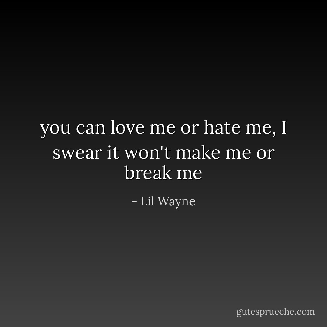 you can love me or hate me, I swear it won't make me or break me - Lil Wayne