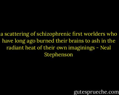 a scattering of schizophrenic first worlders who have long ago burned their brains to ash in the radiant heat of their own imaginings - Neal Stephenson