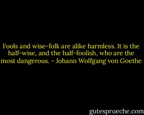 Fools and wise-folk are alike harmless. It is the half-wise, and the half-foolish, who are the most dangerous. - Johann Wolfgang von Goethe