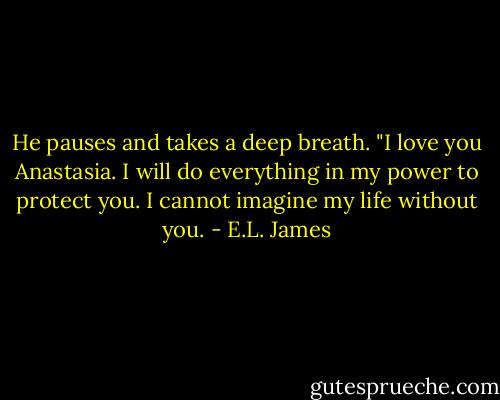 He pauses and takes a deep breath. "I love you Anastasia. I will do everything in my power to protect you. I cannot imagine my life without you. - E.L. James