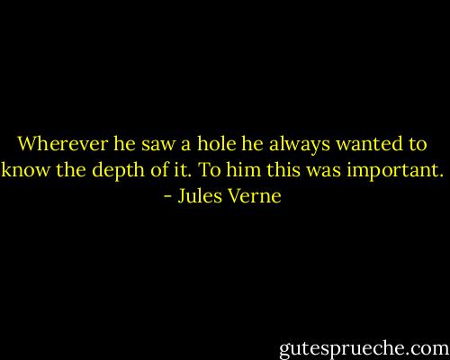 Wherever he saw a hole he always wanted<br />to know the depth of it. To him this was important. - Jules Verne