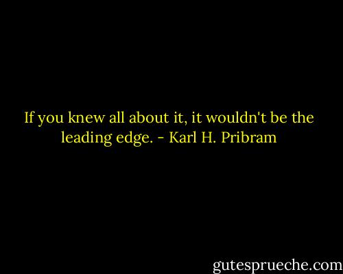 If you knew all about it, it wouldn't be the leading edge. - Karl H. Pribram