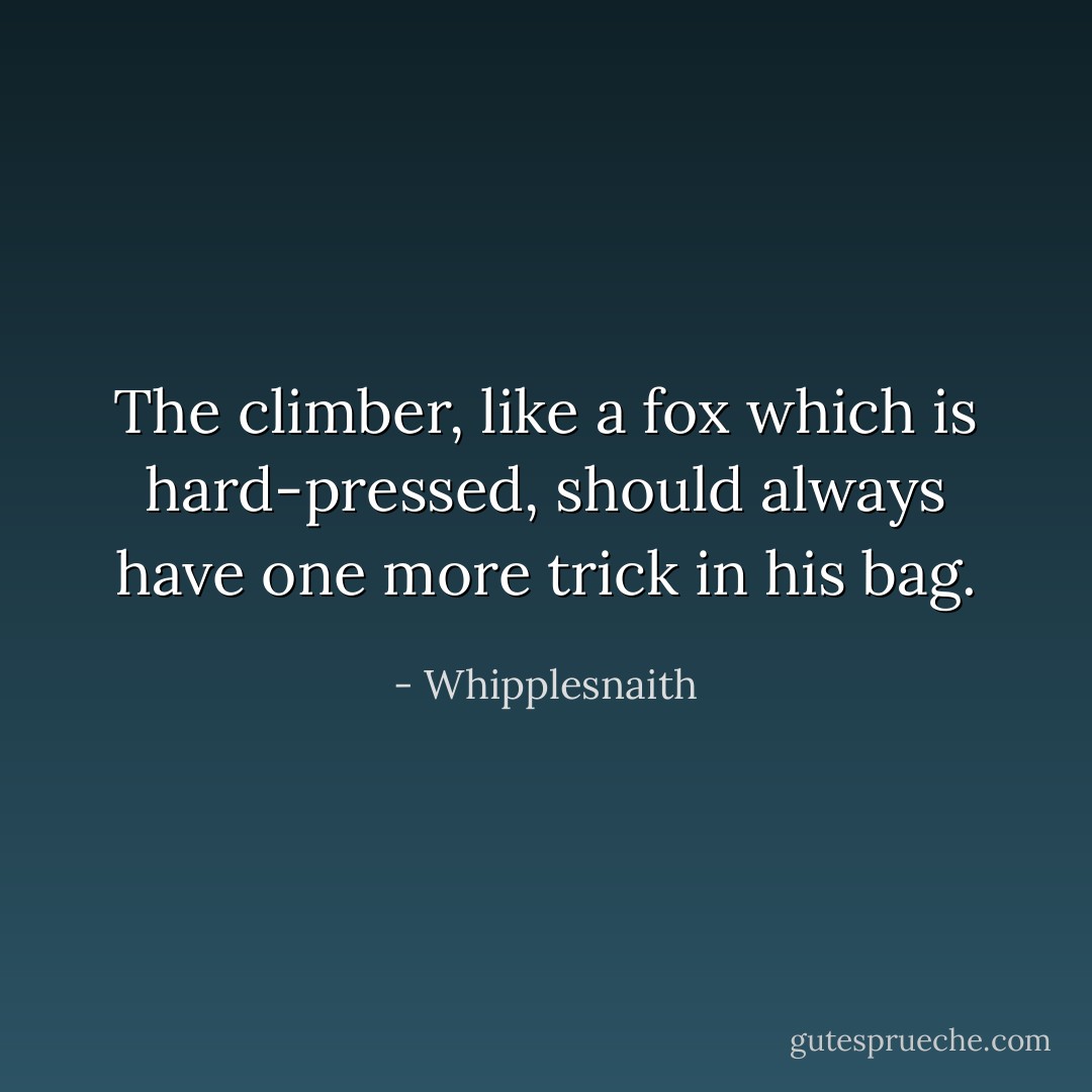 The climber, like a fox which is hard-pressed, should always have one more trick in his bag. - Whipplesnaith