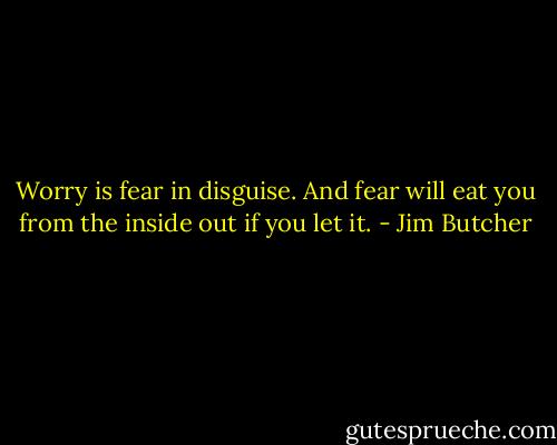 Worry is fear in disguise. And fear will eat you from the inside out if you let it. - Jim Butcher