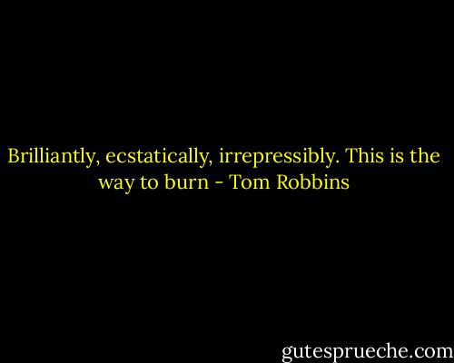 Brilliantly, ecstatically, irrepressibly. This is the way to burn - Tom Robbins