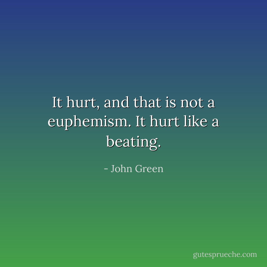 It hurt, and that is not a euphemism. It hurt like a beating. - John Green