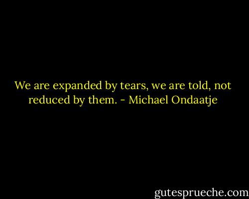 We are expanded by tears, we are told, not reduced by them. - Michael Ondaatje