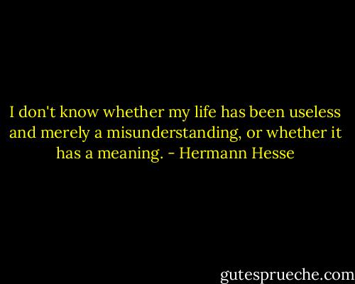 I don't know whether my life has been useless and merely a misunderstanding, or whether it has a meaning. - Hermann Hesse