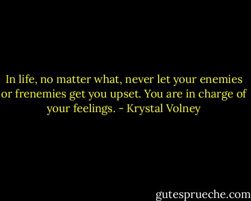 In life, no matter what, never let your enemies or frenemies get you upset. You are in charge of your feelings. - Krystal Volney