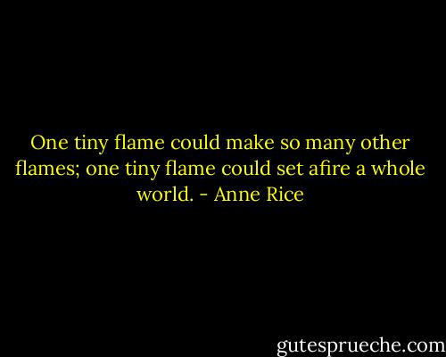 One tiny flame could make so many other flames; one tiny flame could set afire a whole world. - Anne Rice