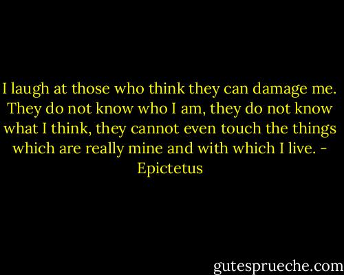 I laugh at those who think they can damage me. They do not know who I am, they do not know what I think, they cannot even touch the things which are really mine and with which I live. - Epictetus