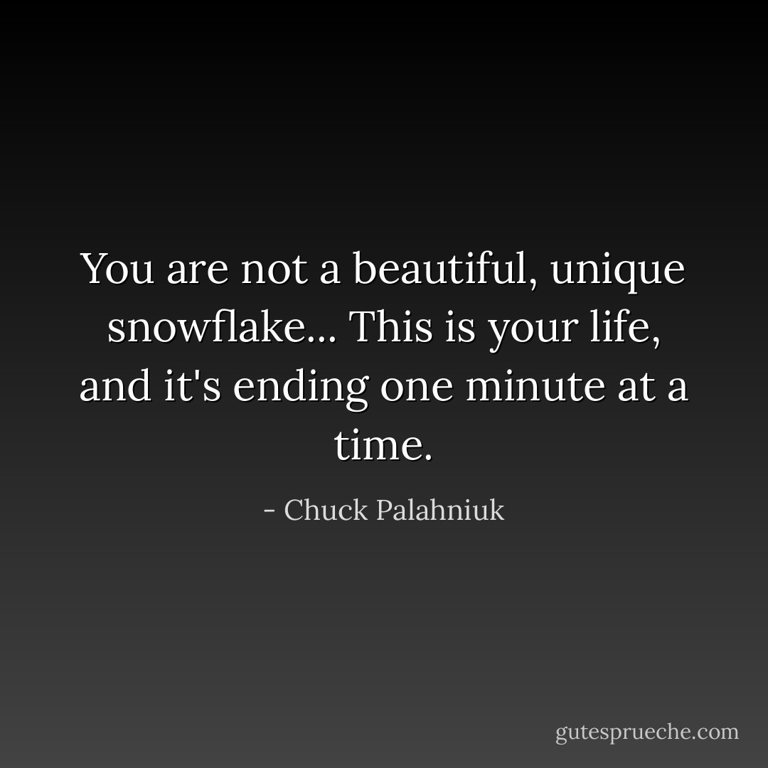 You are not a beautiful, unique snowflake... This is your life, and it's ending one minute at a time. - Chuck Palahniuk