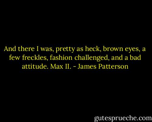And there I was, pretty as heck, brown eyes, a few freckles, fashion challenged, and a bad attitude. Max II. - James Patterson