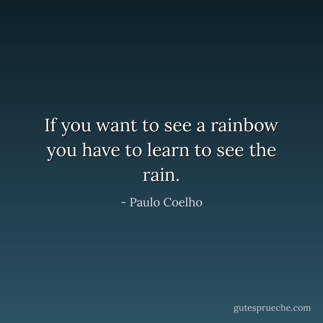 If you want to see a rainbow you have to learn to see the rain. - Paulo Coelho
