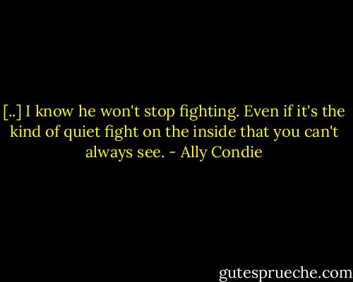 [..] I know he won't stop fighting. Even if it's the kind of quiet fight on the inside that you can't always see. - Ally Condie