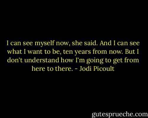 I can see myself now, she said. And I can see what I want to be, ten years from now. But I don't understand how I'm going to get from here to there. - Jodi Picoult