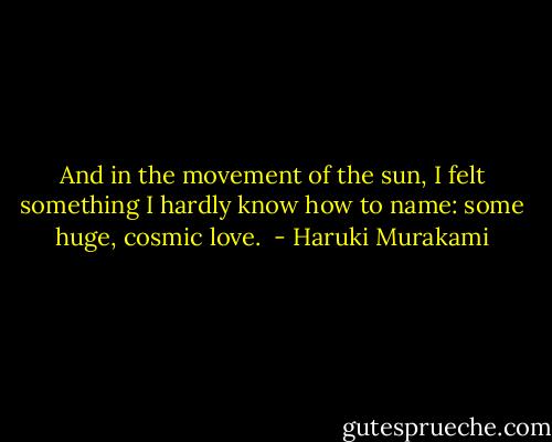 And in the movement of the sun, I felt something I hardly know how to name: some huge, cosmic love.  - Haruki Murakami
