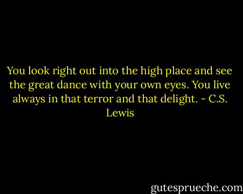 You look right out into the high place and see the great dance with your own eyes. You live always in that terror and that delight. - C.S. Lewis