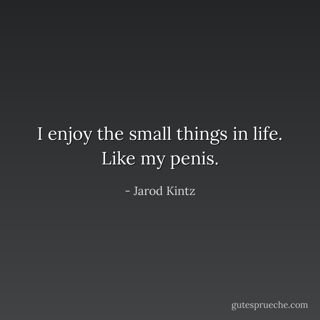 I enjoy the small things in life. Like my penis. - Jarod Kintz