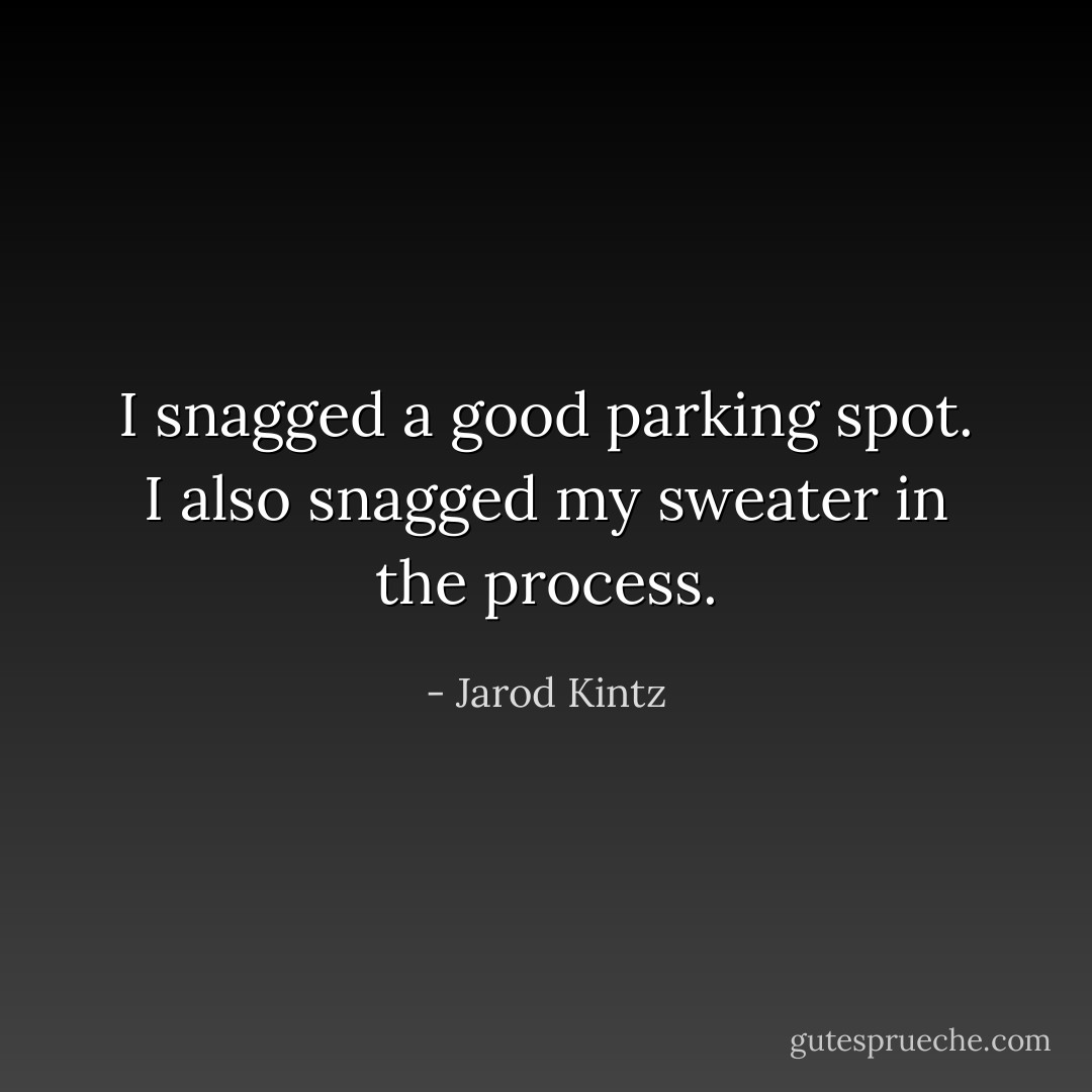 I snagged a good parking spot. I also snagged my sweater in the process. - Jarod Kintz