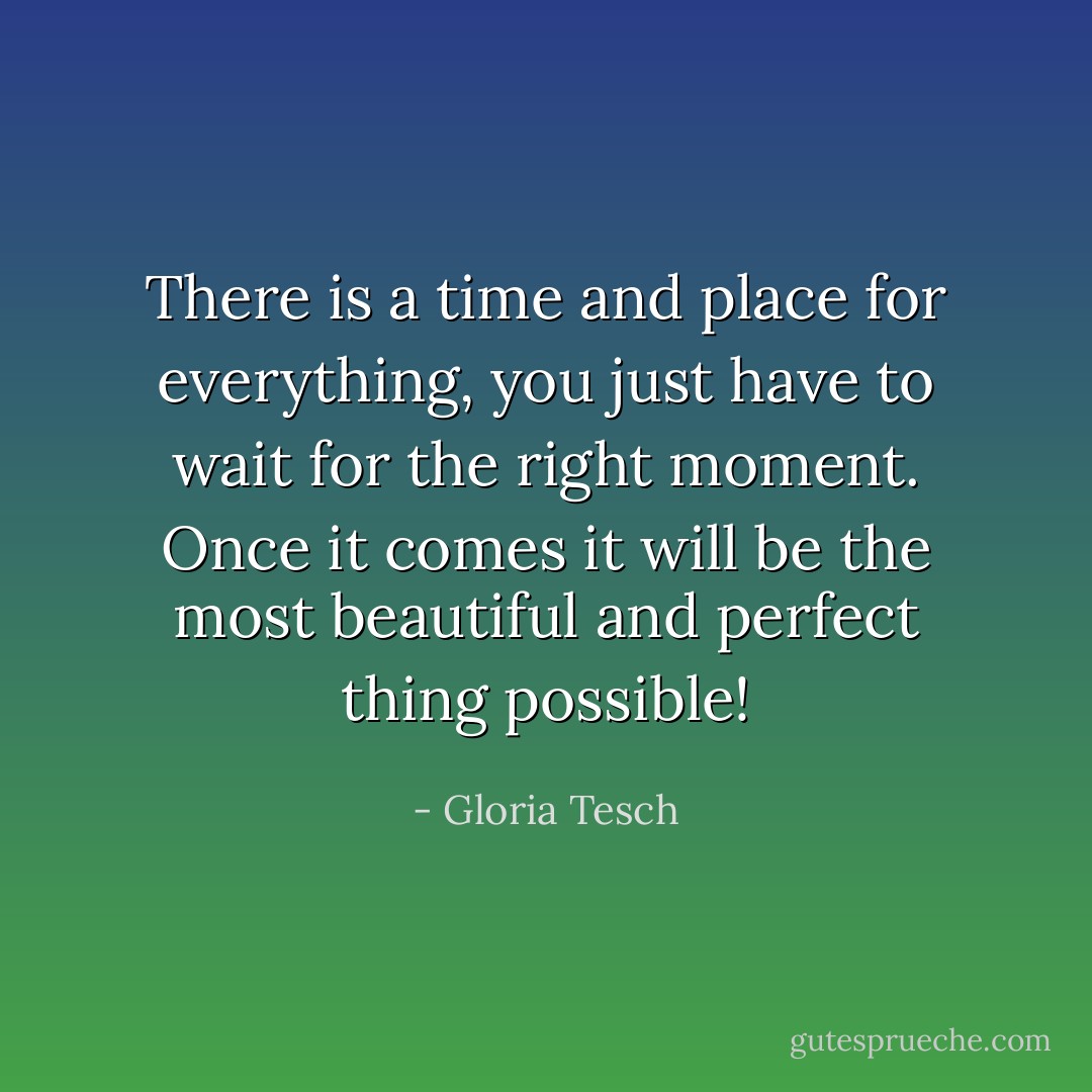 There is a time and place for everything, you just have to wait for the right moment. Once it comes it will be the most beautiful and perfect thing possible! - Gloria Tesch