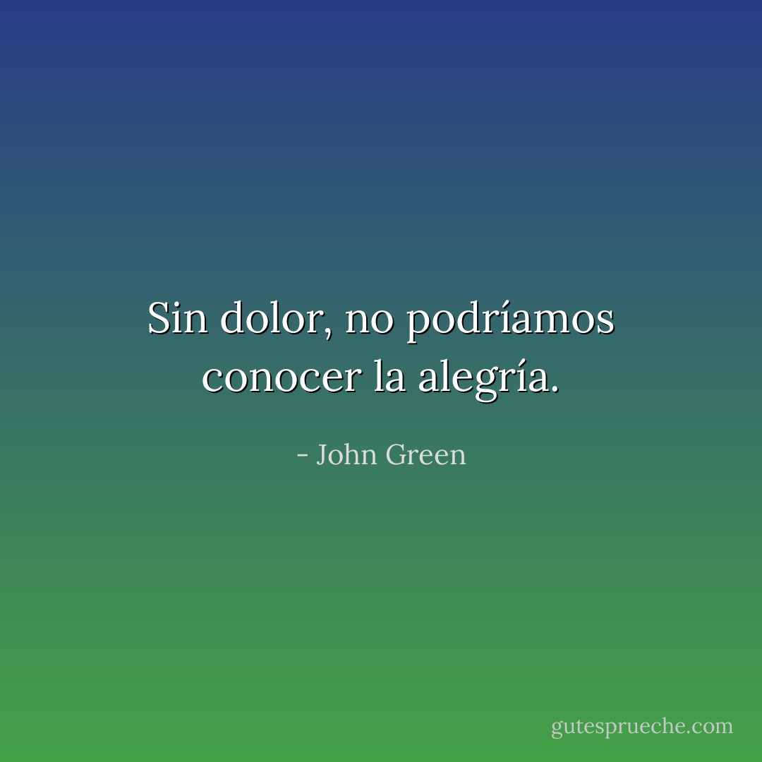 Sin dolor, no podríamos conocer la alegría. - John Green