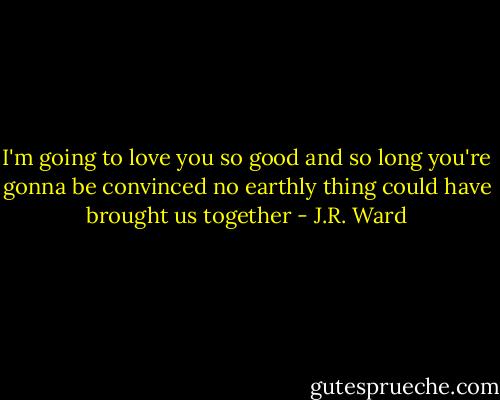 I'm going to love you so good and so long you're gonna be convinced no earthly thing could have brought us together - J.R. Ward