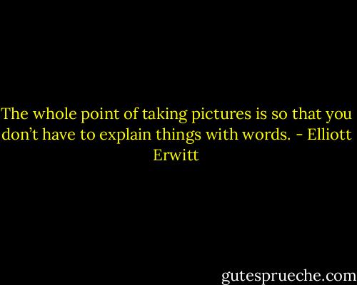 The whole point of taking pictures is so that you don’t have to explain things with words. - Elliott Erwitt