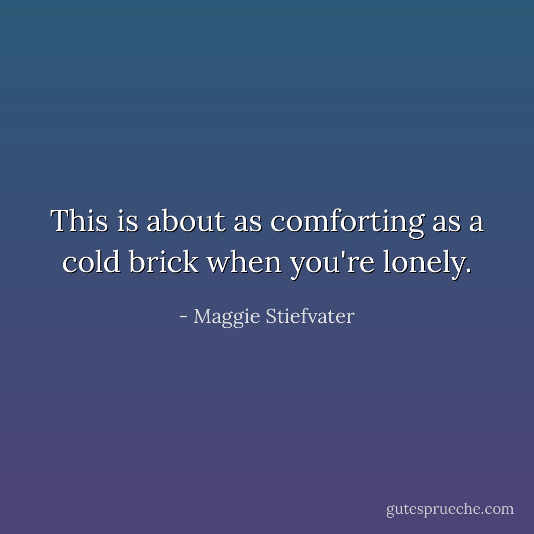 This is about as comforting as a cold brick when you're lonely. - Maggie Stiefvater