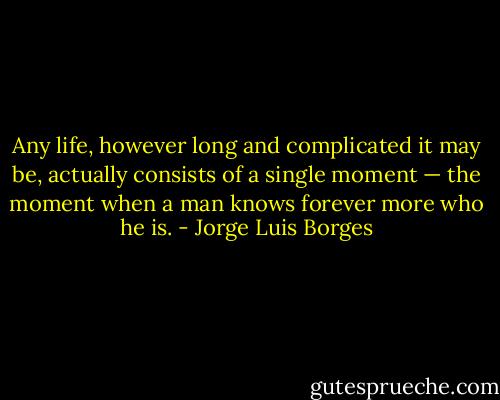 Any life, however long and complicated it may be, actually consists of a single moment — the moment when a man knows forever more who he is. - Jorge Luis Borges