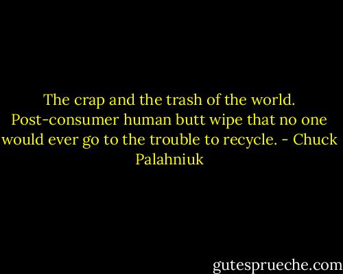 The crap and the trash of the world. Post-consumer human butt wipe that no one would ever go to the trouble to recycle. - Chuck Palahniuk