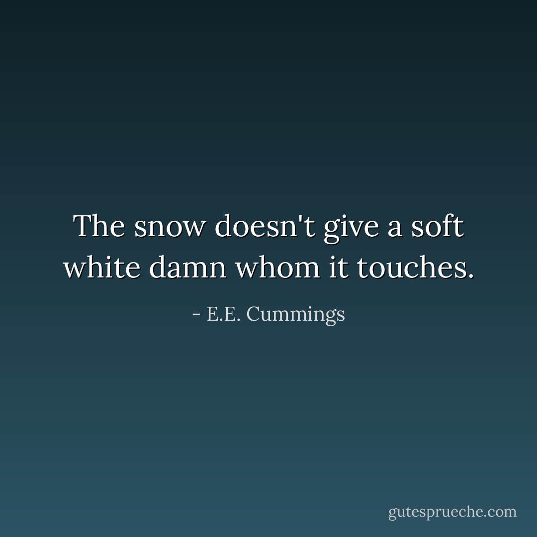 The snow doesn't give a soft white damn whom it touches. - E.E. Cummings