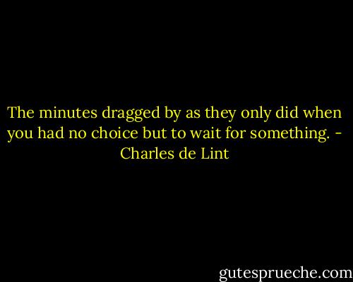 The minutes dragged by as they only did when you had no choice but to wait for something. - Charles de Lint